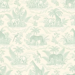 Vintage Safari Toile Pattern in Mint Green