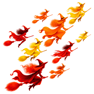 Neon Witches Flying on Broomsticks