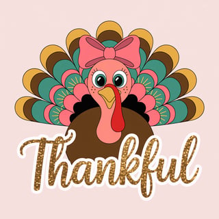 Colorful Turkey with Pink Bow