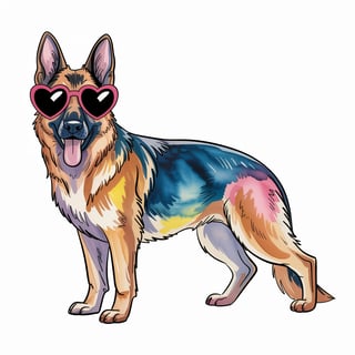 Watercolor German Shepherd with Sunglasses
