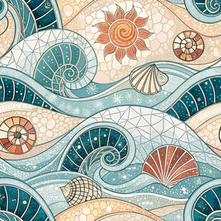 Stained Glass Seashells and Waves