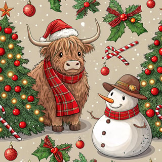 Festive Highland Cow with Christmas Decor