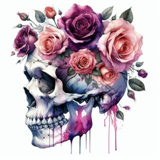 Watercolor Skull with Floral Crown