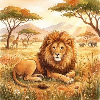 Regal Lion in Savannah Illustration