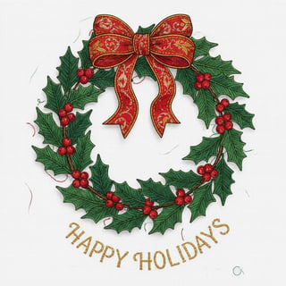 Holly Wreath Faux-Embroidery Art