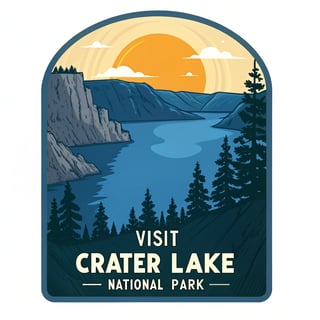 Retro Sunset Illustration of Crater Lake