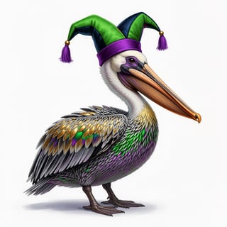 Vivid Pelican with Jester Hat Illustration