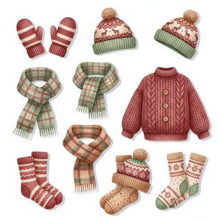 Cozy Winter Clothing Watercolor Clipart