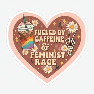 Caffeine & Feminist Rage Heart Doodle