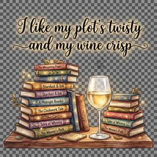 Whimsical Book Towers with Wine Glass