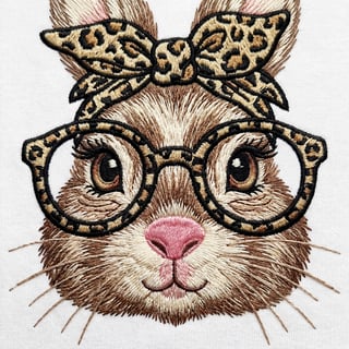 Detailed Embroidered Bunny Face Illustration
