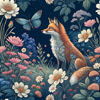 Ultra-Detailed Fox & Butterfly Pattern