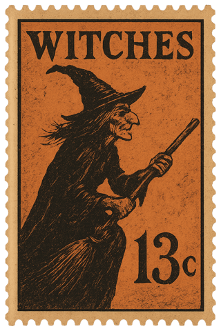 Vintage Witch Stamp Illustration