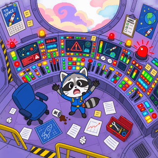 Flat 2D Raccoon at Colorful Control Panel
