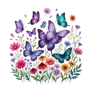 Vintage Purple & Teal Butterfly Illustration