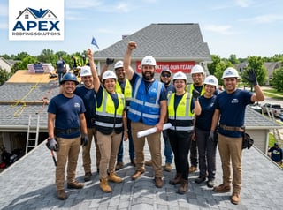 Roofing Staff Posing with Logo