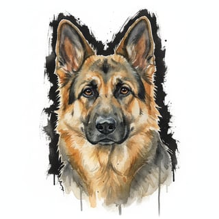 Watercolor German Shepherd Portrait