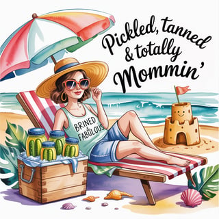 Watercolor Beach Mom Illustration