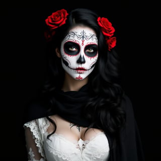Skull Face Woman with Roses