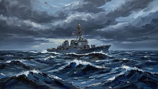 Abstract Oil Painting of Navy Destroyer