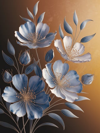 Minimalist Blue Abstract Flowers