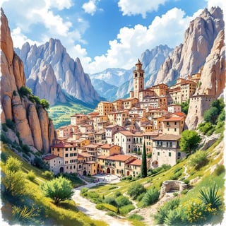 Ink and Watercolor Castelmezzano Poster
