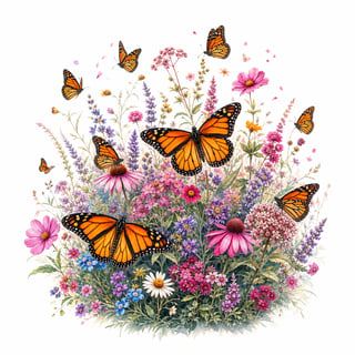Vintage Monarch Butterfly Meadow