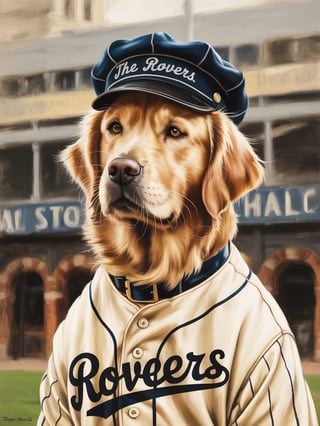 Golden Retriever in Vintage Baseball Uniform