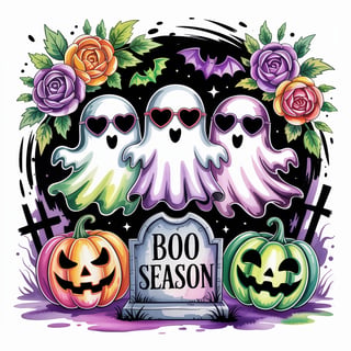 Watercolor Ghost Friends with Halloween Theme