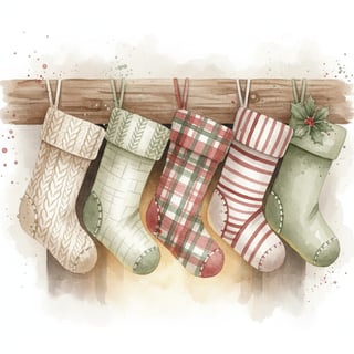 Watercolor Christmas Stockings Clipart