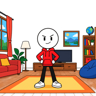 Flat 2D Stickman in Red Hoodie