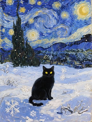 Magical Winter Night in Van Gogh Style