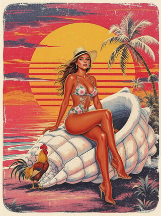 Retro Key West Pinup Girl at Sunset