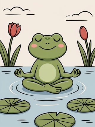 Cute Cartoon Frog Meditating