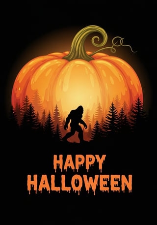 Bigfoot Halloween Pumpkin Scene