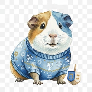 Watercolor Guinea Pig with Hanukkah Sweater
