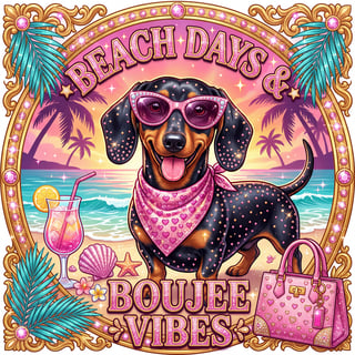 Dachshund Beach Party Illustration