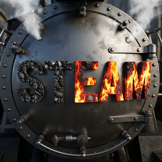 Steam Text with Coal and Fire Textures
