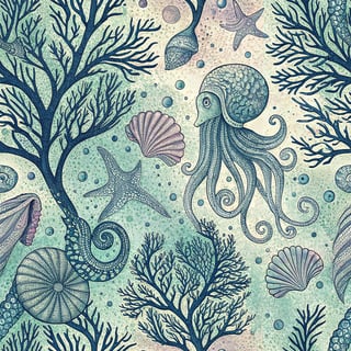 Hand-Drawn Ocean Tattoo Pattern
