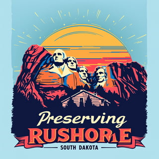 Retro 2D Vector Sunset of Mount Rushmore