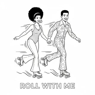 Black Couple Roller Skating Line Art