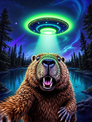 Beaver Selfie Under UFO