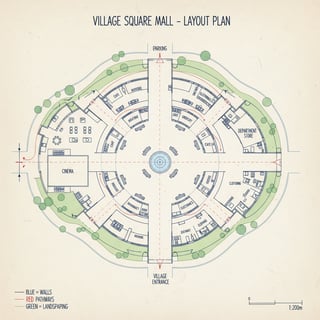 2D Shopping Mall Layout in Village