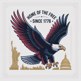 Eagle Above American Skyline Illustration