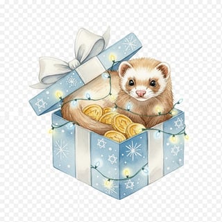 Watercolor Ferret with Hanukkah Lights