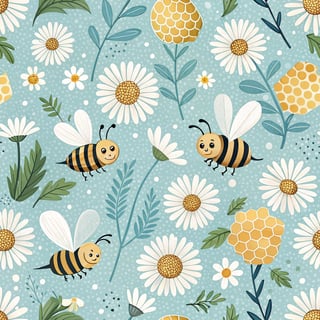 Cheerful Daisy and Honeybee Pattern