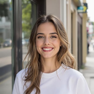 Young Woman in White T-Shirt Outdoors
