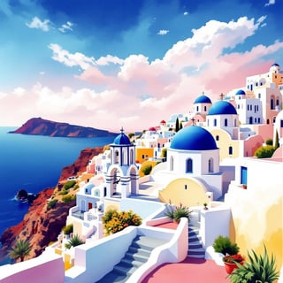 Santorini Travel Poster Vector Art