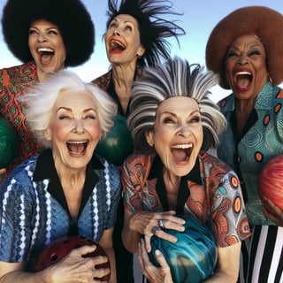 Playful Senior Women Bowling Fun