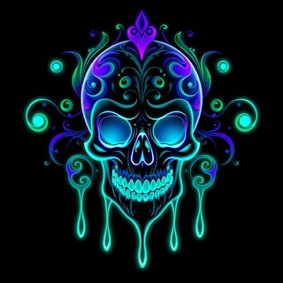 Symmetrical Fantasy Neon Skull Art